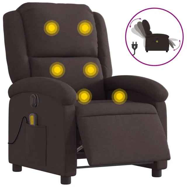 Fauteuil de massage inclinable électrique Marron foncé Tissu