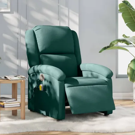 Fauteuil de massage inclinable électrique Vert foncé Tissu