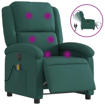 Fauteuil de massage inclinable électrique Vert foncé Tissu 2