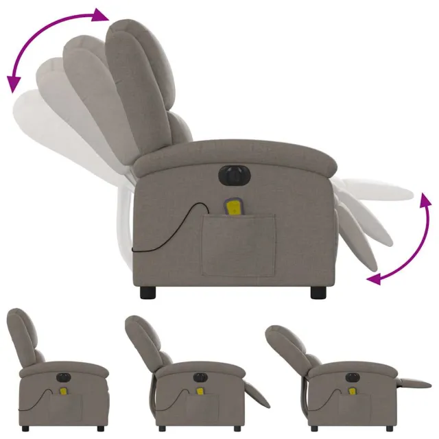 Fauteuil de massage inclinable électrique Taupe Tissu