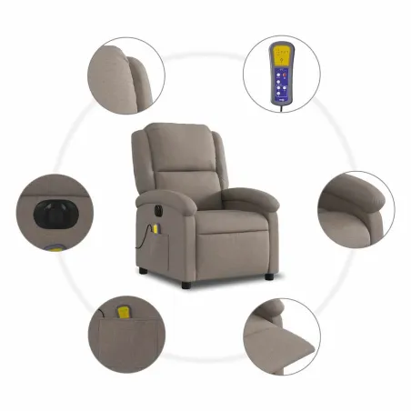 Fauteuil de massage inclinable électrique Taupe Tissu