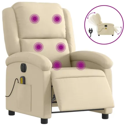 Fauteuil inclinable de massage électrique crème tissu 2