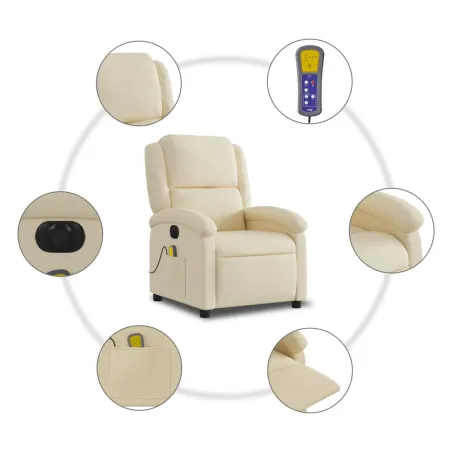 Fauteuil inclinable de massage électrique crème tissu