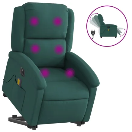 Fauteuil inclinable de massage électrique Vert foncé Tissu 2