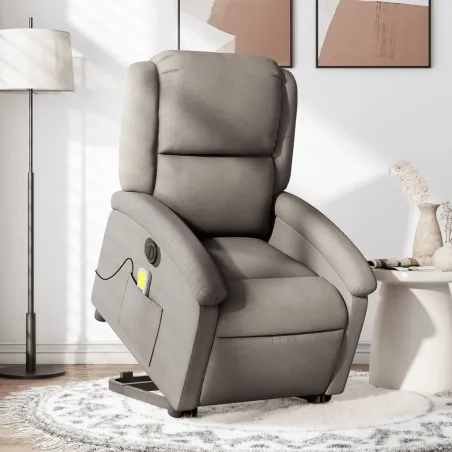 Fauteuil inclinable de massage électrique Taupe Tissu
