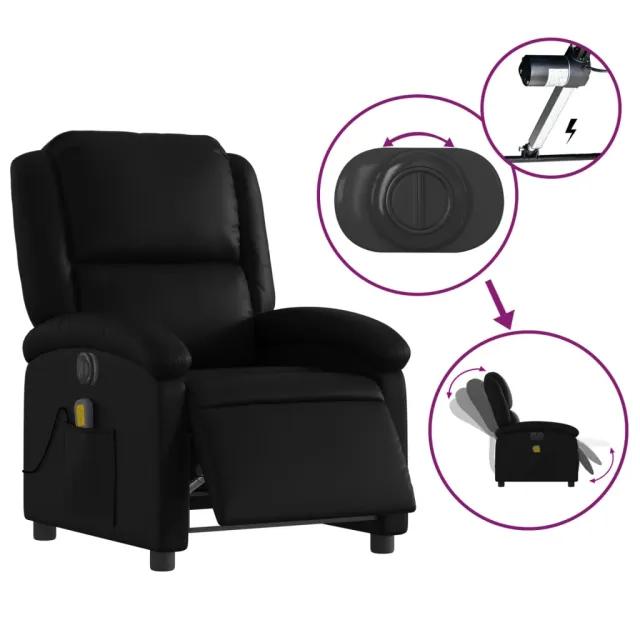 Fauteuil de massage inclinable électrique noir similicuir