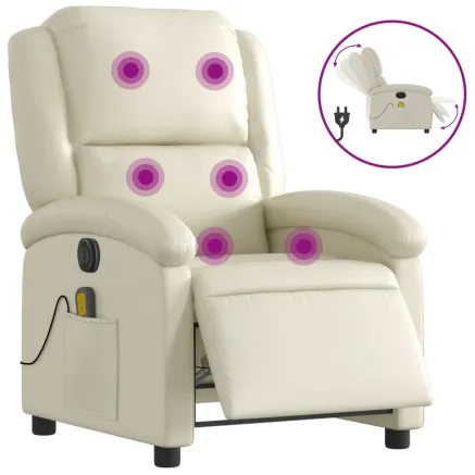 Fauteuil de massage inclinable électrique crème similicuir 2