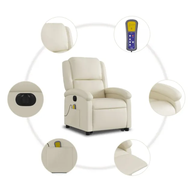 Fauteuil inclinable de massage électrique crème similicuir