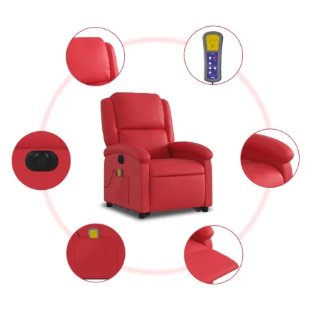 Fauteuil inclinable de massage électrique rouge similicuir
