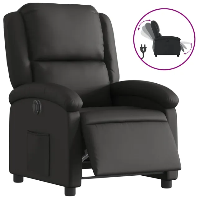 Fauteuil inclinable électrique noir cuir véritable