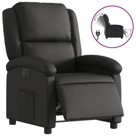 Fauteuil inclinable électrique noir cuir véritable