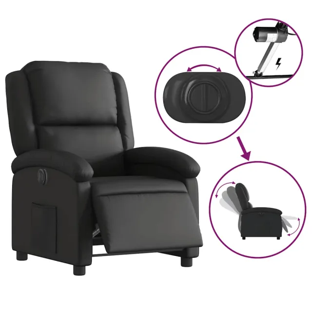 Fauteuil inclinable électrique noir cuir véritable