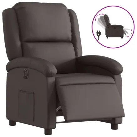 Fauteuil inclinable électrique marron foncé cuir véritable 2