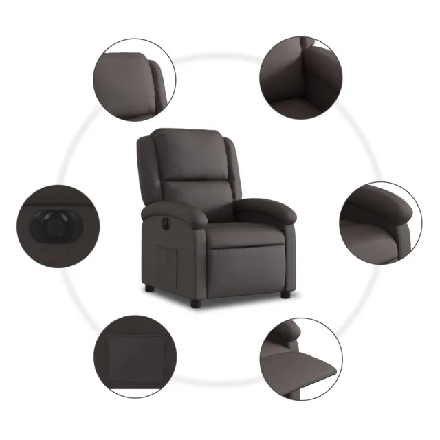 Fauteuil inclinable électrique marron foncé cuir véritable
