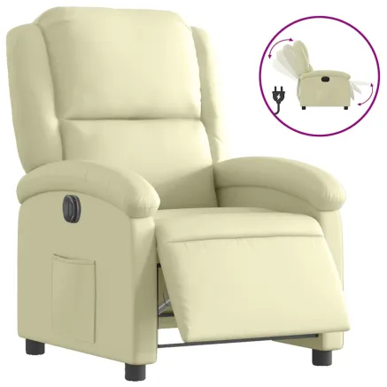 Fauteuil inclinable électrique crème cuir véritable 2