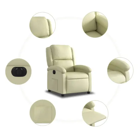 Fauteuil inclinable électrique crème cuir véritable