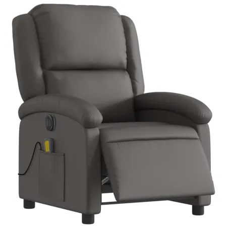 Fauteuil inclinable électrique gris cuir véritable
