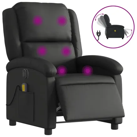 Fauteuil de massage inclinable électrique noir cuir véritable 2