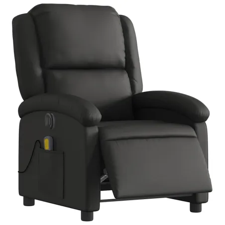 Fauteuil de massage inclinable électrique noir cuir véritable