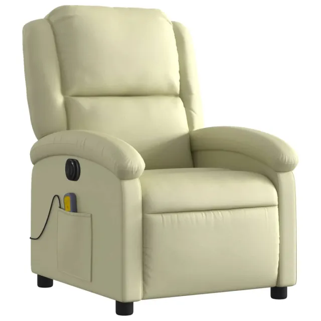 Fauteuil de massage inclinable électrique crème cuir véritable