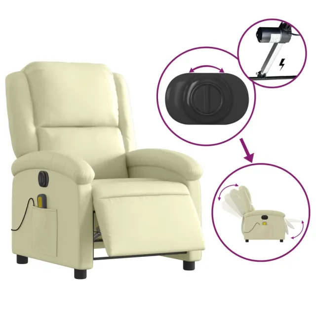 Fauteuil de massage inclinable électrique crème cuir véritable