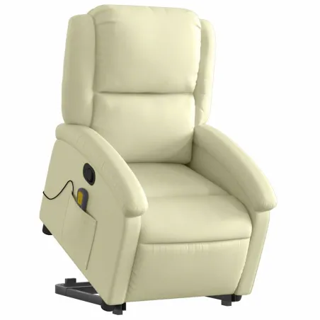 Fauteuil inclinable crème cuir véritable