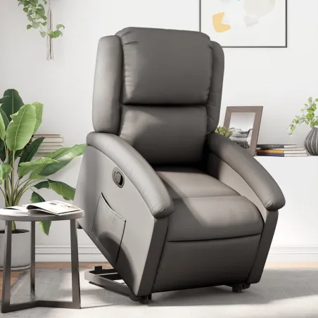 Fauteuil inclinable gris cuir véritable