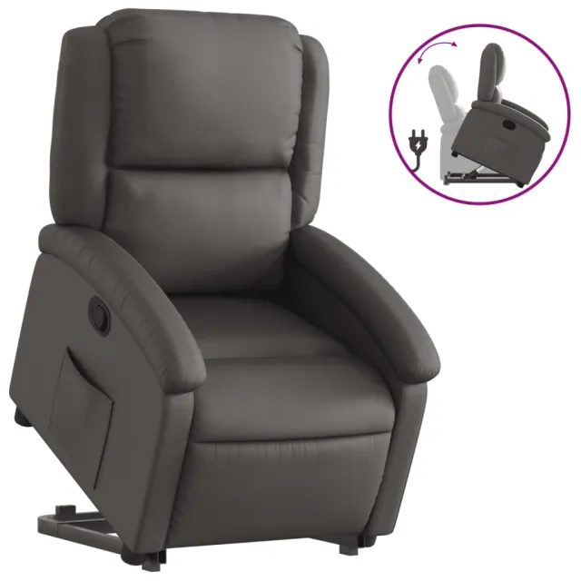 Fauteuil inclinable gris cuir véritable