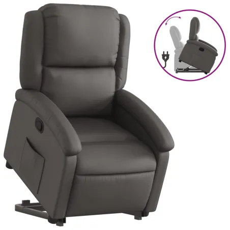 Fauteuil inclinable gris cuir véritable