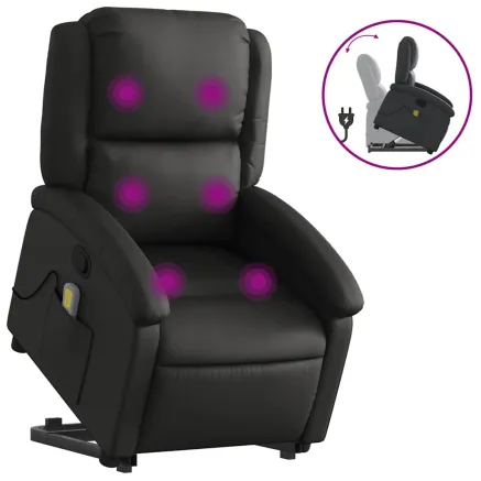 Fauteuil inclinable de massage noir cuir véritable 2