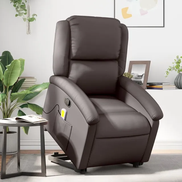 Fauteuil inclinable de massage marron foncé cuir véritable