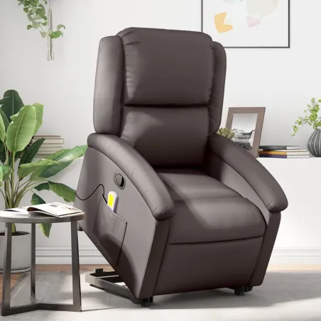 Fauteuil inclinable de massage marron foncé cuir véritable