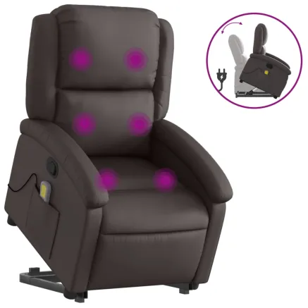 Fauteuil inclinable de massage marron foncé cuir véritable 2