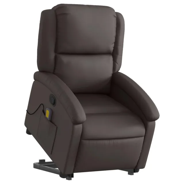 Fauteuil inclinable de massage marron foncé cuir véritable