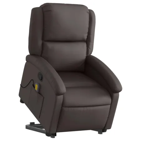 Fauteuil inclinable de massage marron foncé cuir véritable