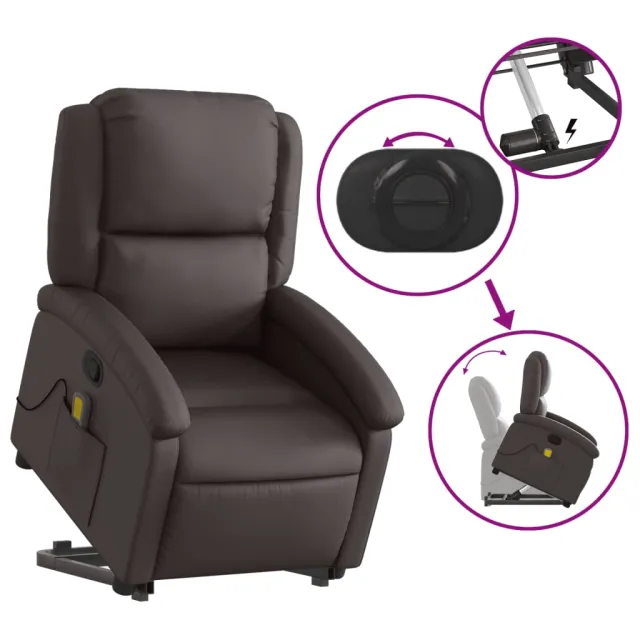Fauteuil inclinable de massage marron foncé cuir véritable