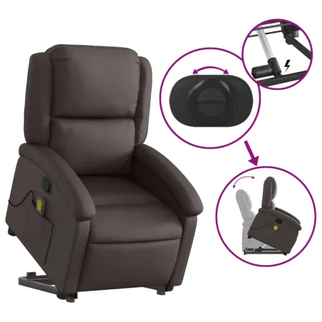 Fauteuil inclinable de massage marron foncé cuir véritable