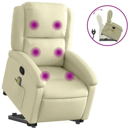 Fauteuil inclinable de massage crème cuir véritable 2