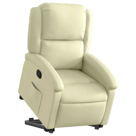 Fauteuil inclinable de massage crème cuir véritable
