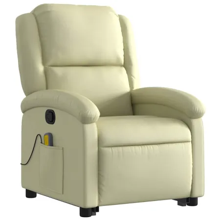 Fauteuil inclinable de massage crème cuir véritable