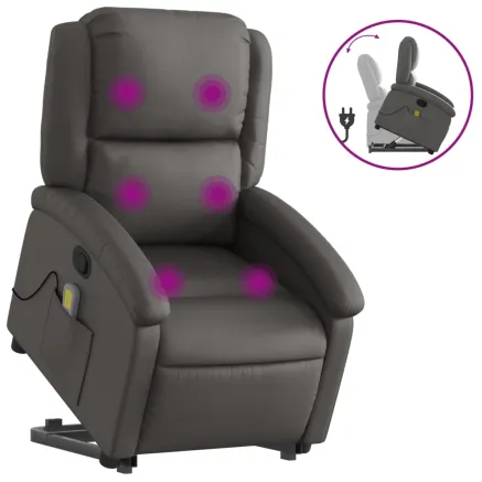 Fauteuil inclinable de massage gris cuir véritable 2