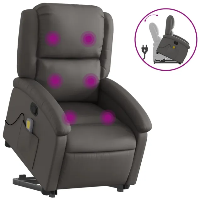 Fauteuil inclinable de massage gris cuir véritable