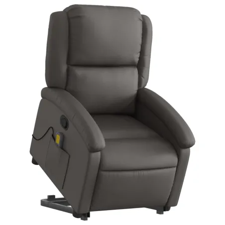 Fauteuil inclinable de massage gris cuir véritable