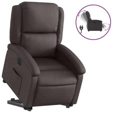 Fauteuil inclinable électrique marron foncé cuir véritable