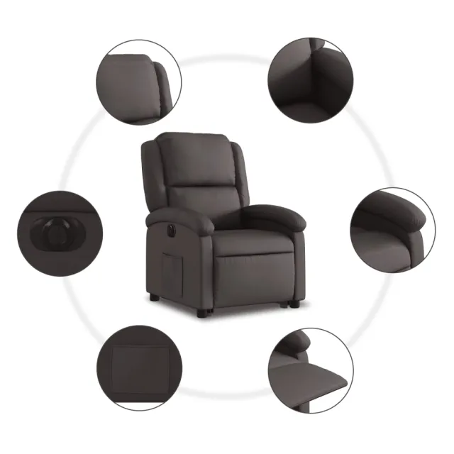 Fauteuil inclinable électrique marron foncé cuir véritable