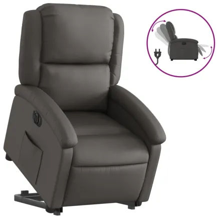 Fauteuil inclinable électrique gris cuir véritable 2