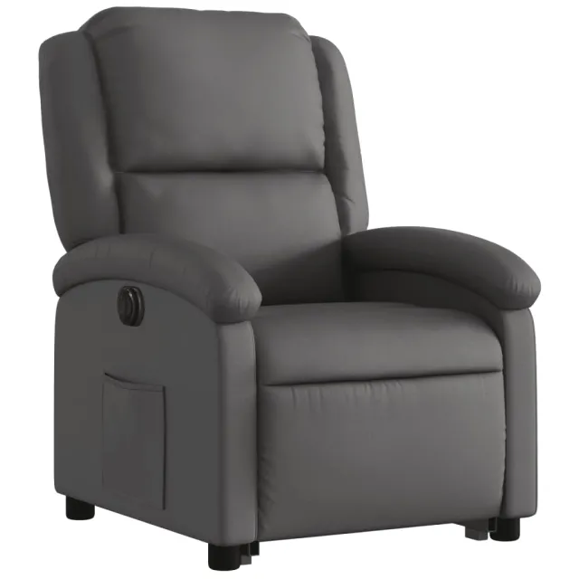 Fauteuil inclinable électrique gris cuir véritable