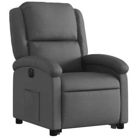 Fauteuil inclinable électrique gris cuir véritable