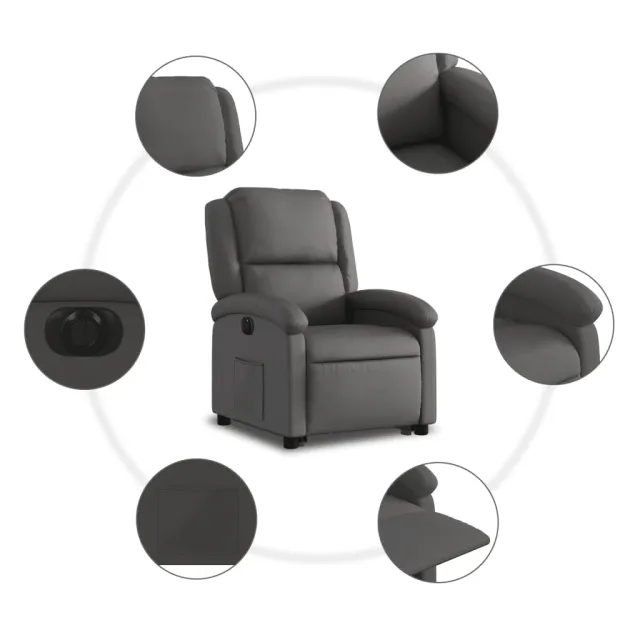 Fauteuil inclinable électrique gris cuir véritable