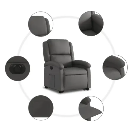 Fauteuil inclinable électrique gris cuir véritable